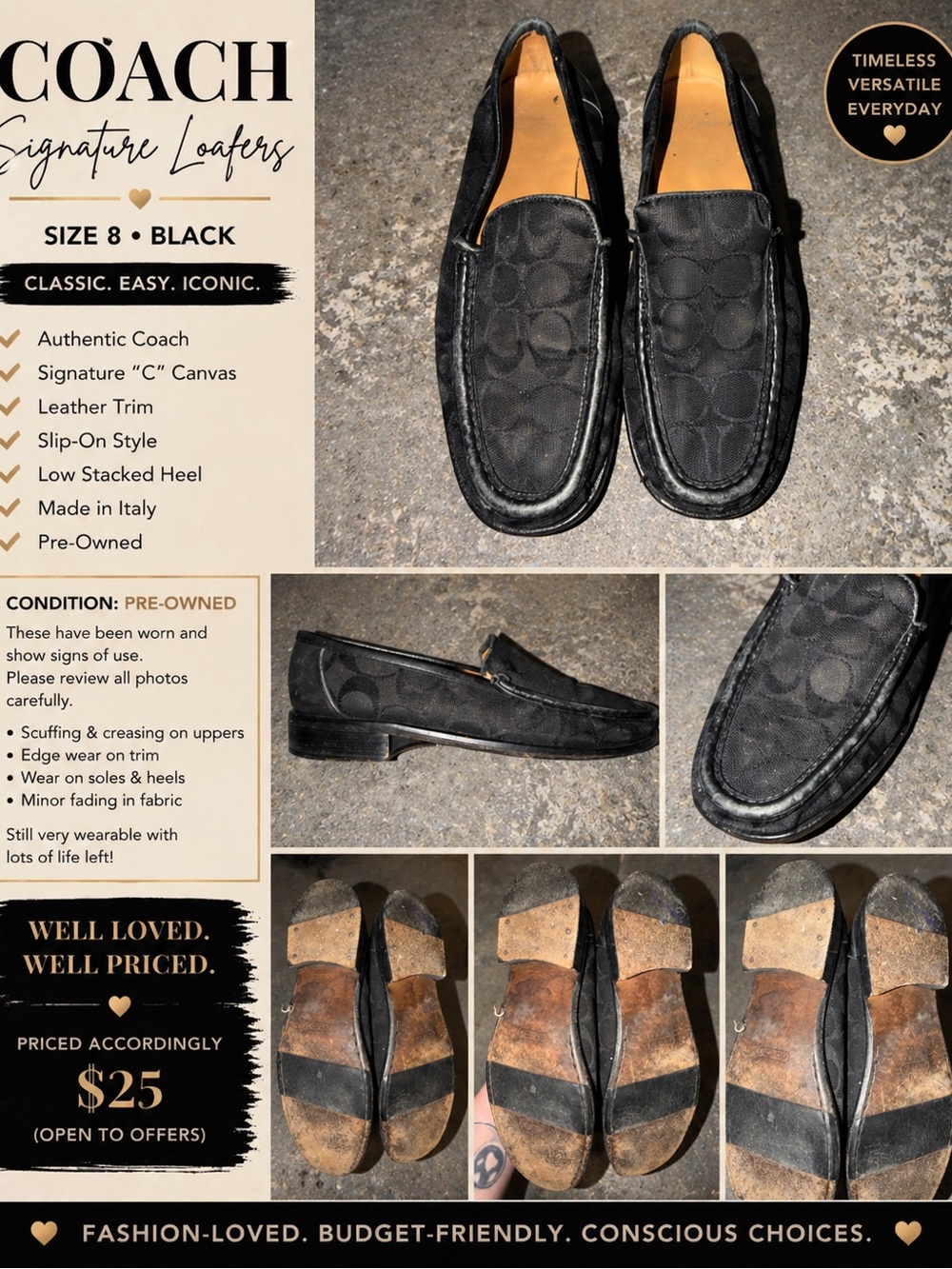 Coach Black Signature Canvas Slip-On Loafers - Men